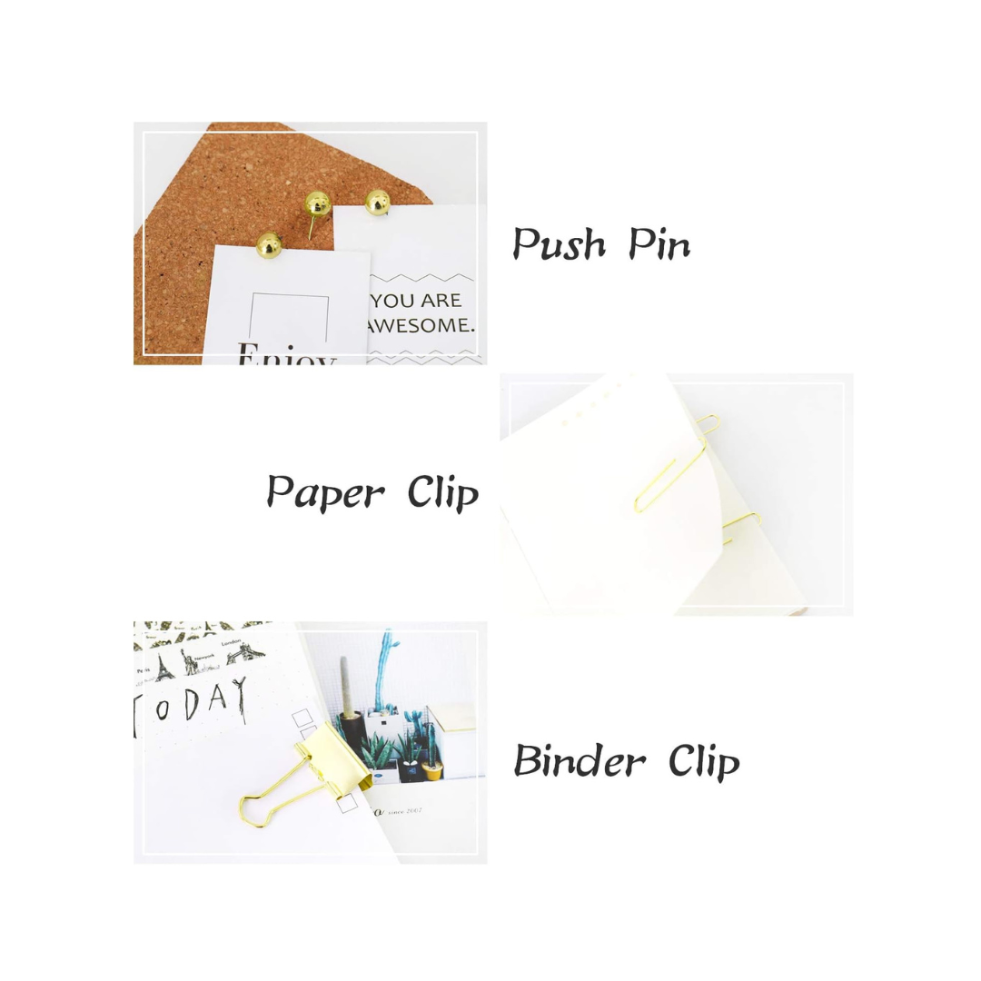 Gold Binder & Paper Clips Set